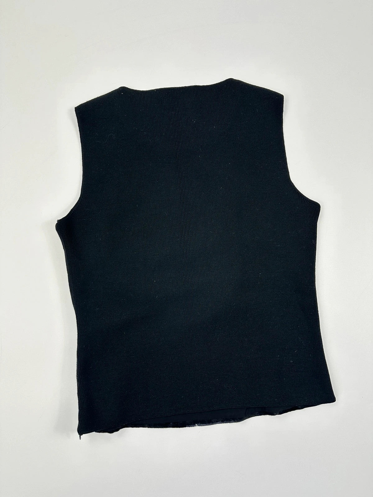 Prada black wool fur tank top, minimalist design, vintage 1999 collection.