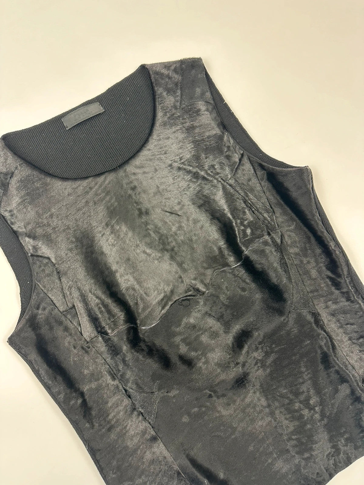 Prada black wool fur tank top, minimalist design, vintage 1999 collection.