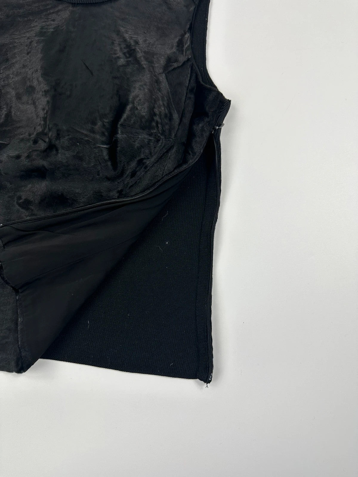 Prada black wool fur tank top, minimalist design, vintage 1999 collection.