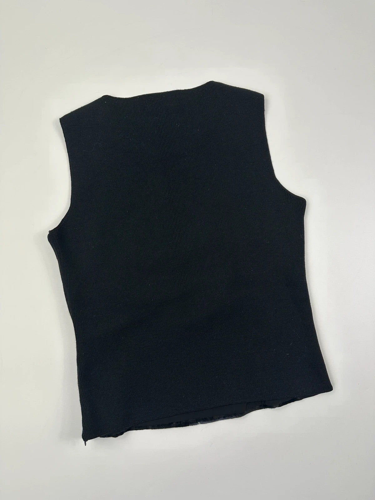 Prada black wool fur tank top, minimalist design, vintage 1999 collection.
