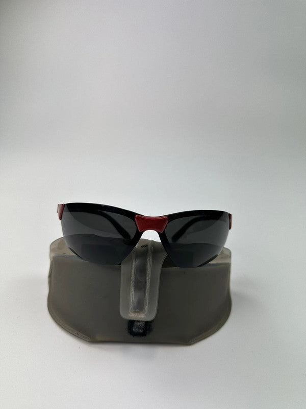 Prada Sport red and black sunglasses with titanium frame and black lenses.