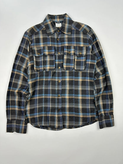 Dolce & Gabbana blue and grey checked flannel shirt with cargo pockets and long sleeves.