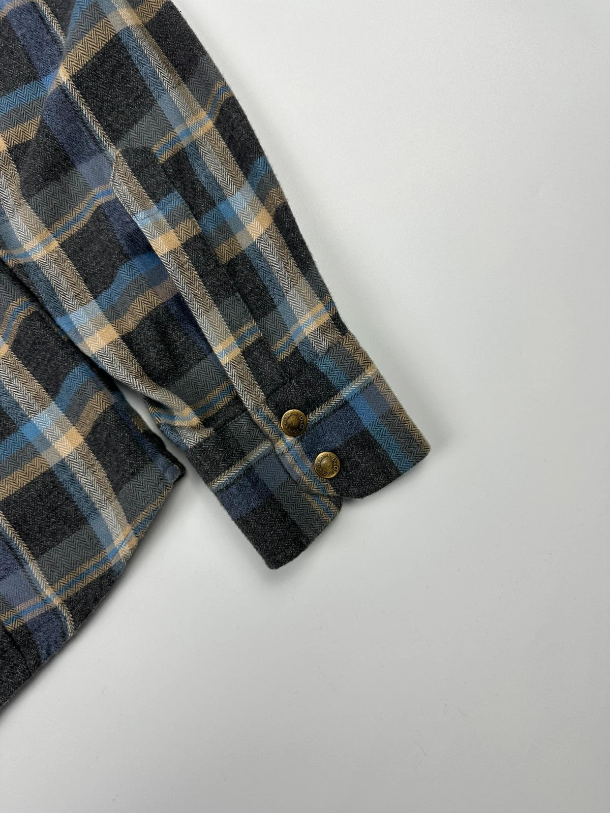 Dolce & Gabbana blue and grey checked flannel shirt with cargo pockets and long sleeves.