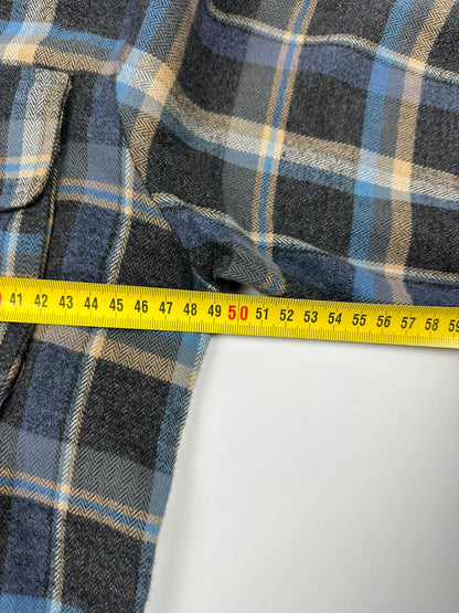 Dolce & Gabbana blue and grey checked flannel shirt with cargo pockets and long sleeves.