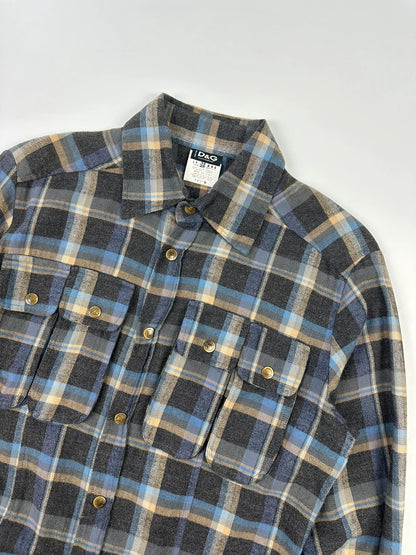 Dolce & Gabbana blue and grey checked flannel shirt with cargo pockets and long sleeves.