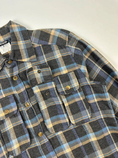 Dolce & Gabbana blue and grey checked flannel shirt with cargo pockets and long sleeves.