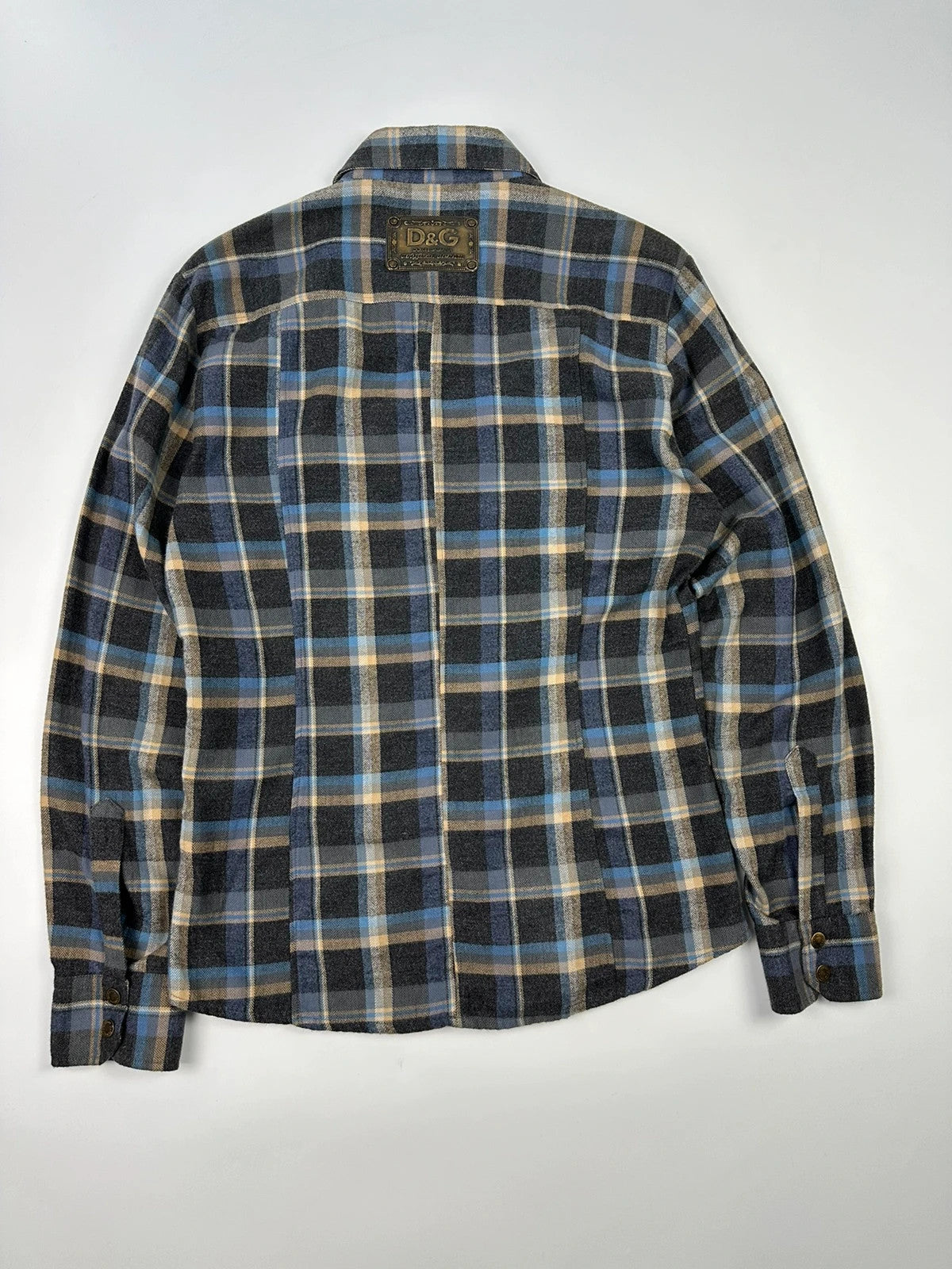 Dolce & Gabbana blue and grey checked flannel shirt with cargo pockets and long sleeves.