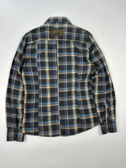 Dolce & Gabbana blue and grey checked flannel shirt with cargo pockets and long sleeves.
