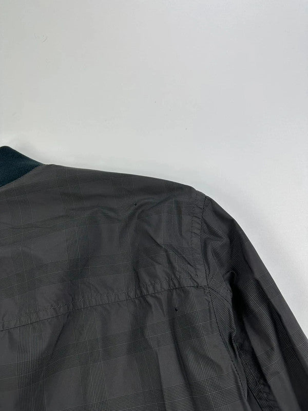 Prada bomber jacket black and grey checkered nylon with logo details.