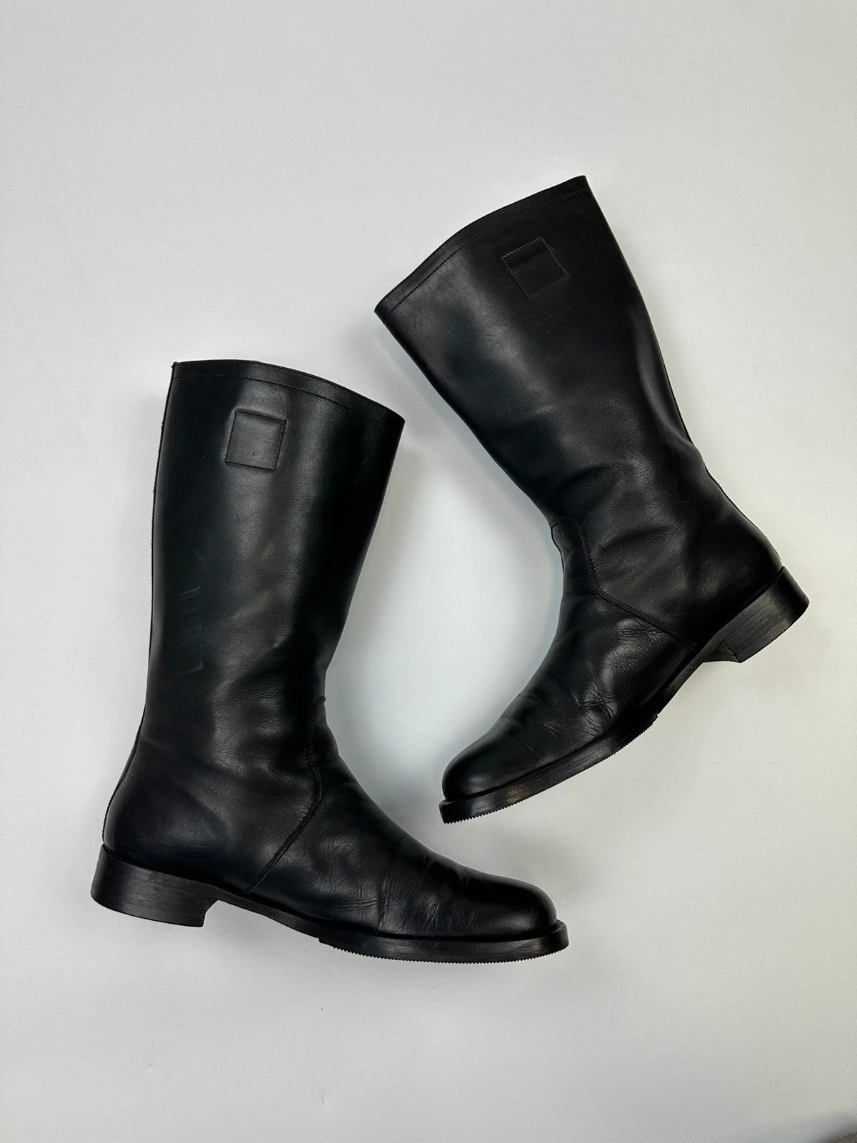 Miu Miu black leather high boots with square toe and logo detail, vintage 2001.