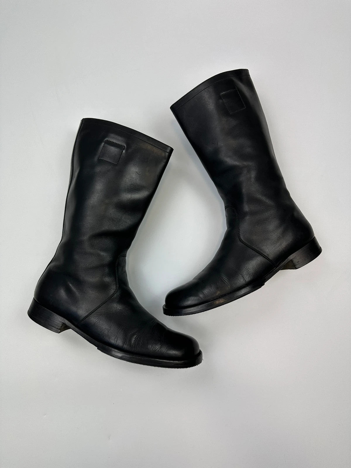 Miu Miu black leather high boots with square toe and logo detail, vintage 2001.