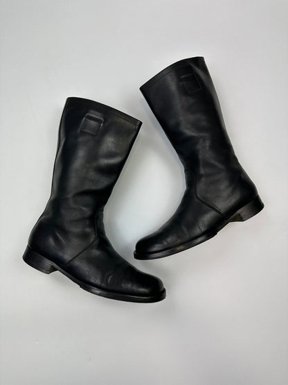 Miu Miu black leather high boots with square toe and logo detail, vintage 2001.