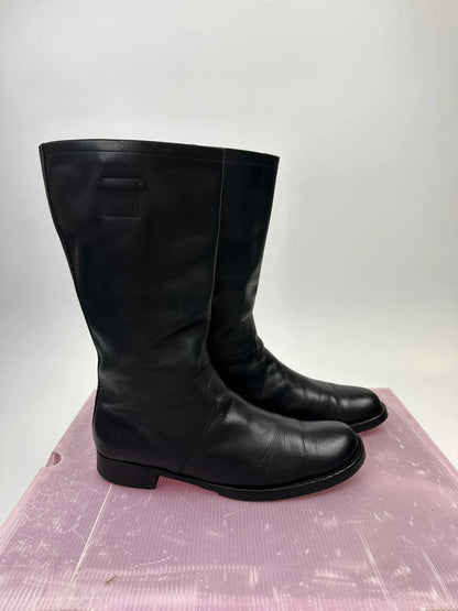 Miu Miu black leather high boots with square toe and logo detail, vintage 2001.