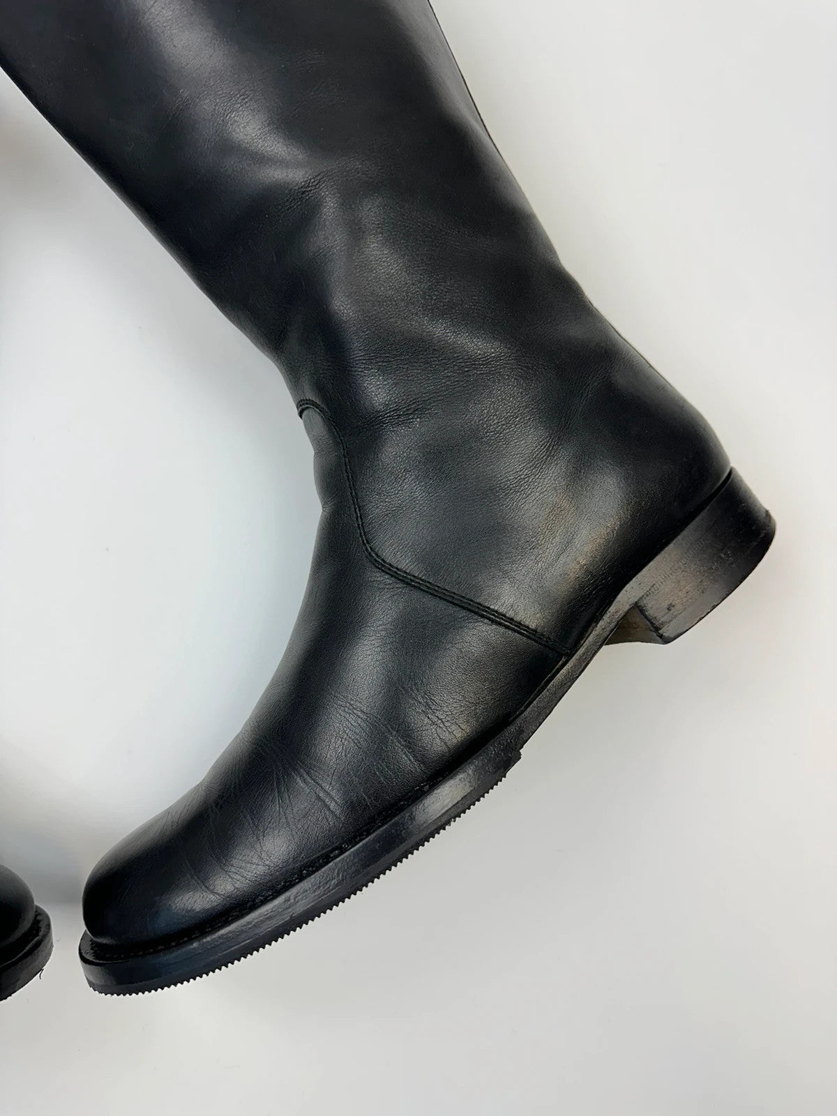 Miu Miu black leather high boots with square toe and logo detail, vintage 2001.