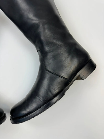 Miu Miu black leather high boots with square toe and logo detail, vintage 2001.
