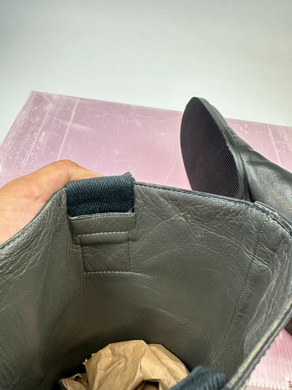 Miu Miu black leather high boots with square toe and logo detail, vintage 2001.