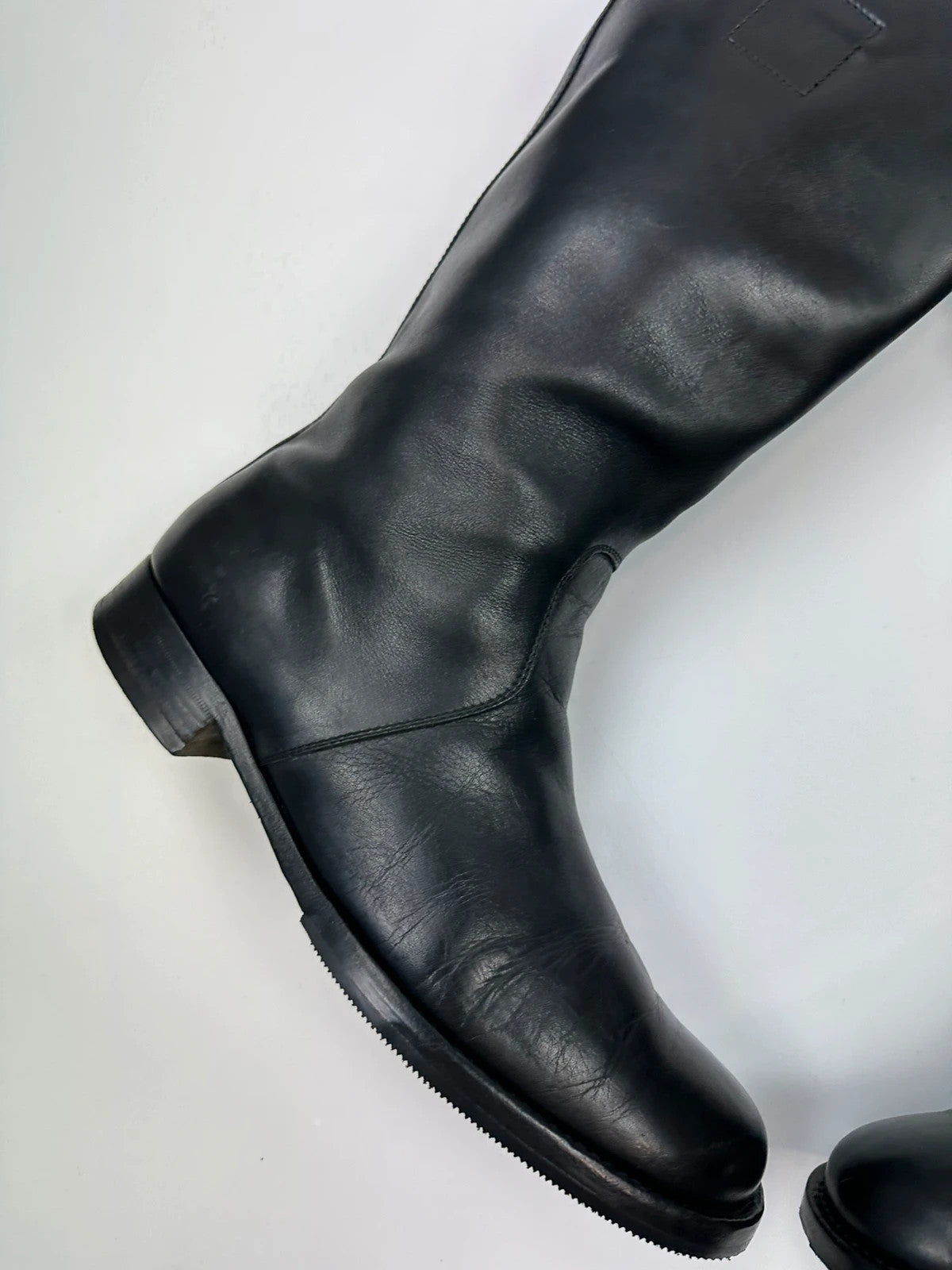 Miu Miu black leather high boots with square toe and logo detail, vintage 2001.