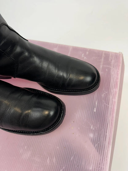 Miu Miu black leather high boots with square toe and logo detail, vintage 2001.