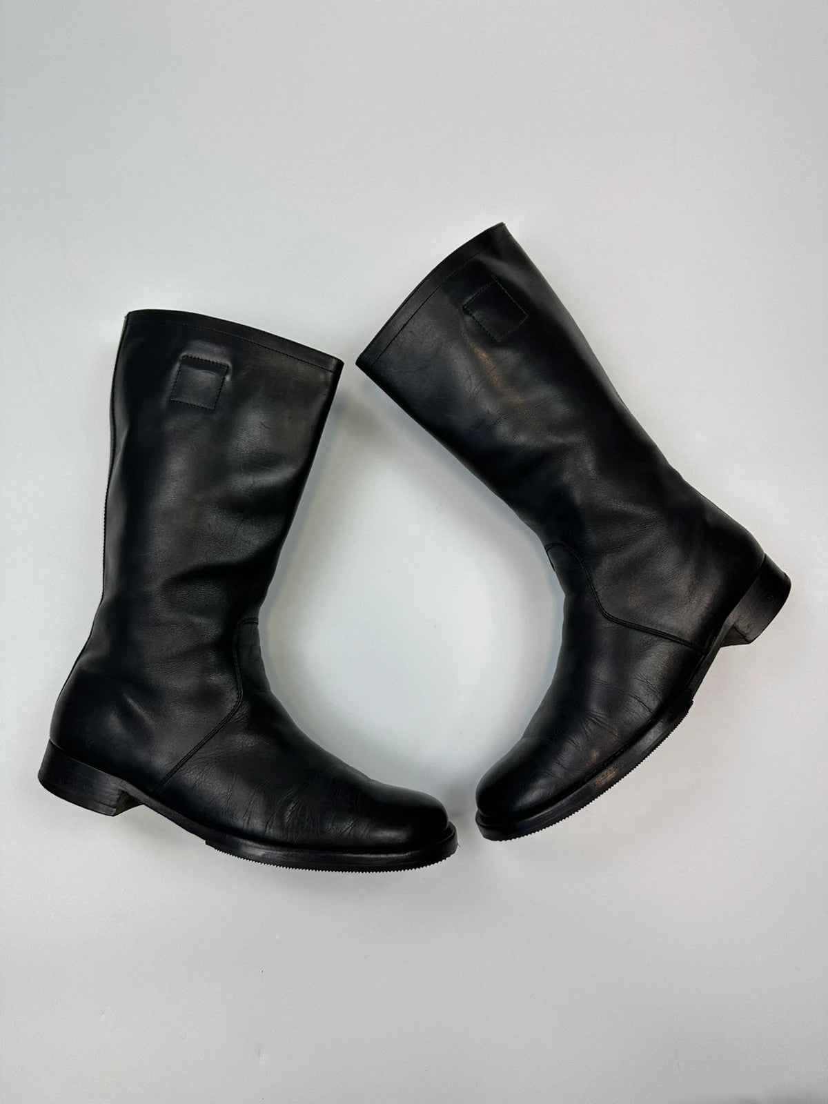 Miu Miu black leather high boots with square toe and logo detail, vintage 2001.