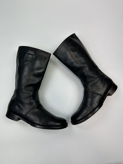 Miu Miu black leather high boots with square toe and logo detail, vintage 2001.