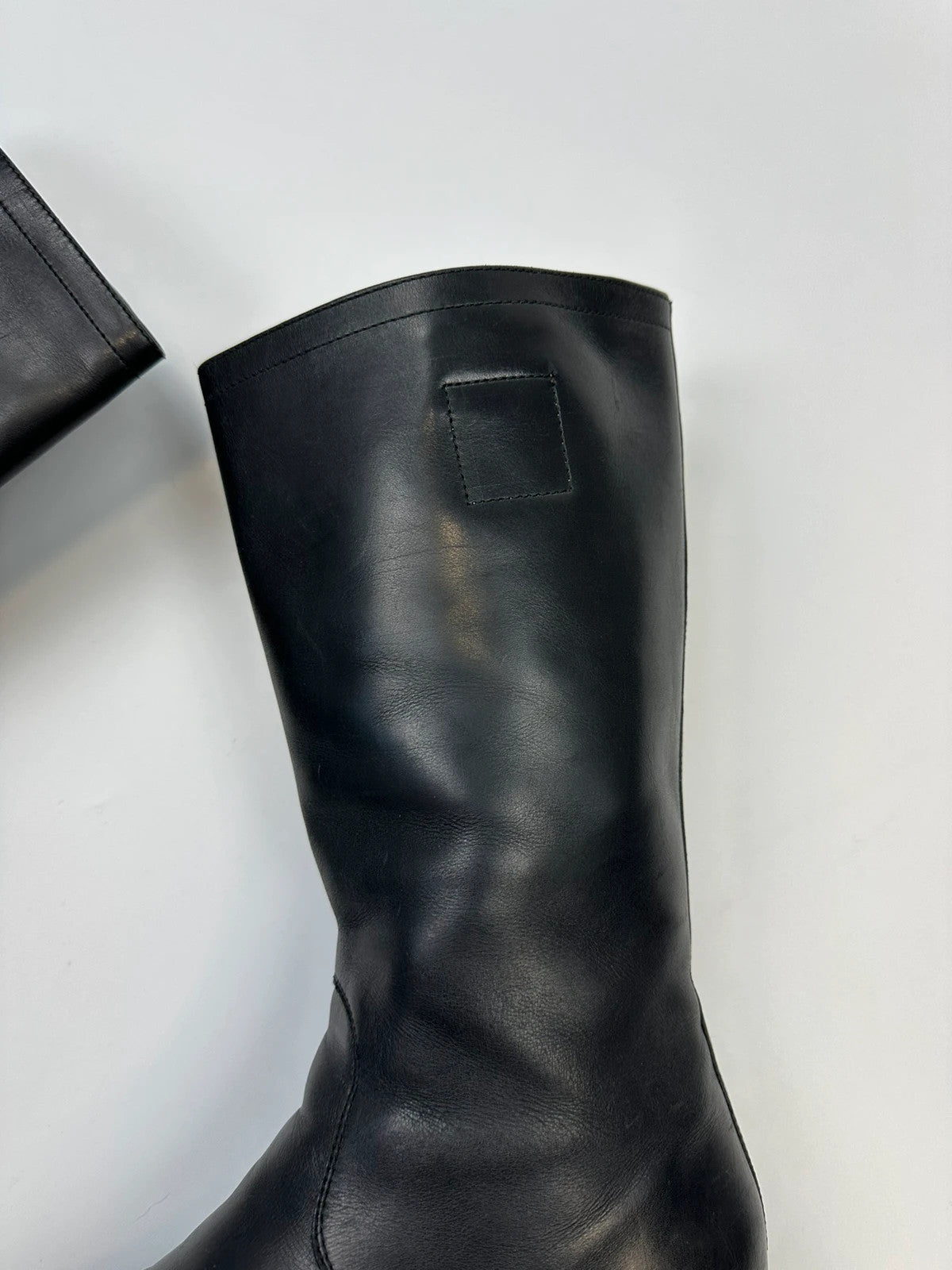 Miu Miu black leather high boots with square toe and logo detail, vintage 2001.
