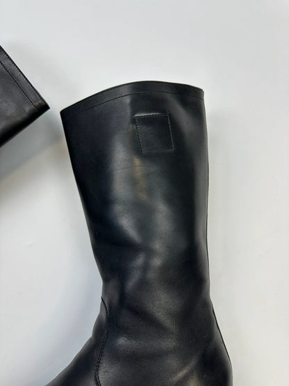 Miu Miu black leather high boots with square toe and logo detail, vintage 2001.
