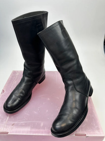 Miu Miu black leather high boots with square toe and logo detail, vintage 2001.