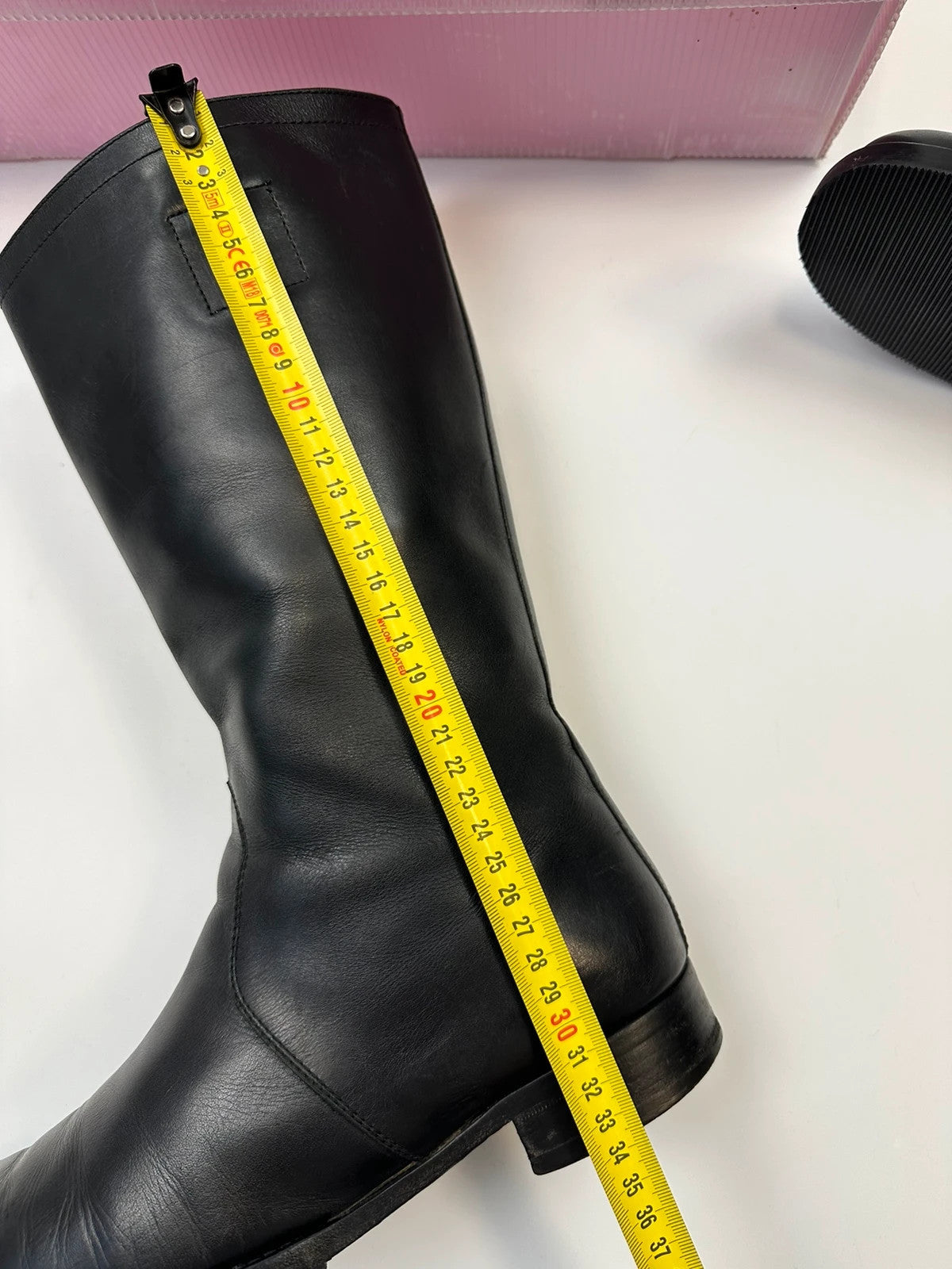 Miu Miu black leather high boots with square toe and logo detail, vintage 2001.