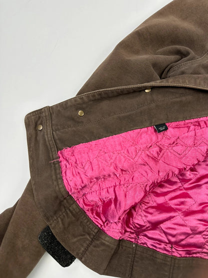 Dolce & Gabbana brown jacket with patch tags and vintage 2003 runway details.