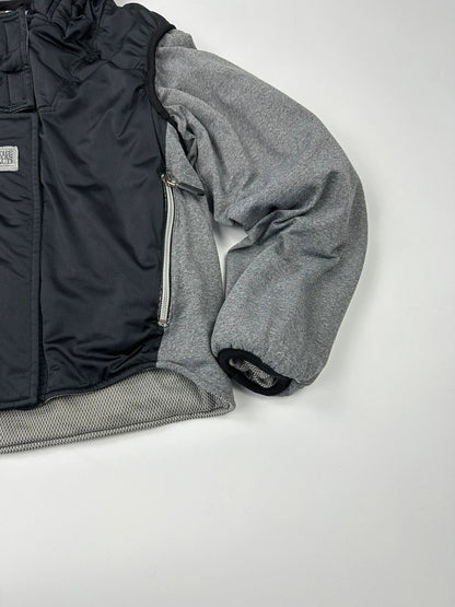 Marithé François Girbaud 80s puffy hooded jacket black and grey with logo details.