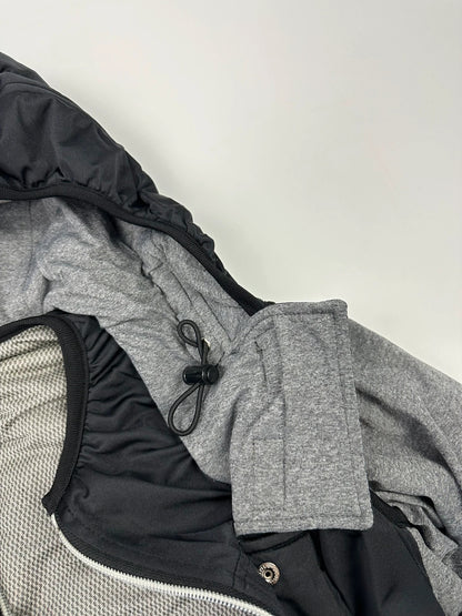 Marithé François Girbaud 80s puffy hooded jacket black and grey with logo details.