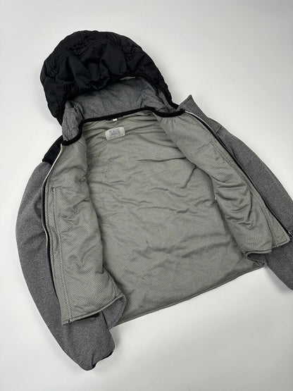 Marithé François Girbaud 80s puffy hooded jacket black and grey with logo details.