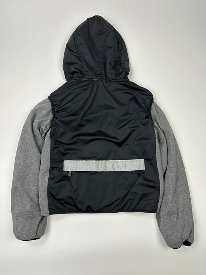 Marithé François Girbaud 80s puffy hooded jacket black and grey with logo details.