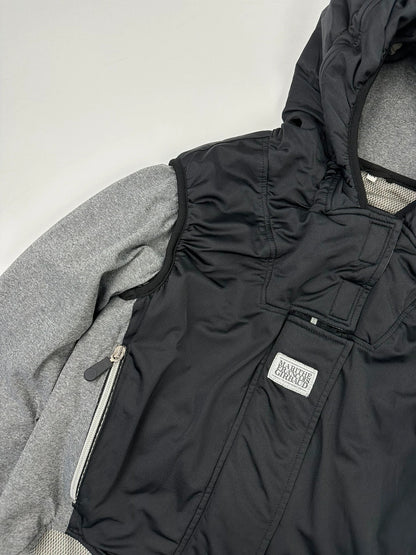 Marithé François Girbaud 80s puffy hooded jacket black and grey with logo details.