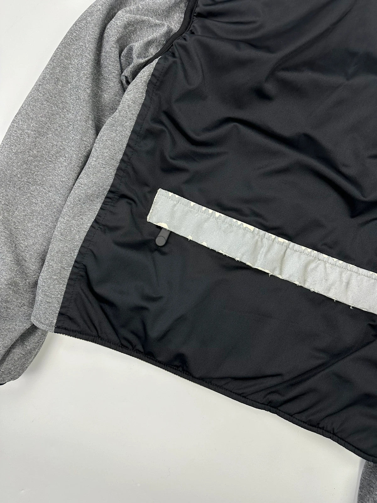 Marithé François Girbaud 80s puffy hooded jacket black and grey with logo details.