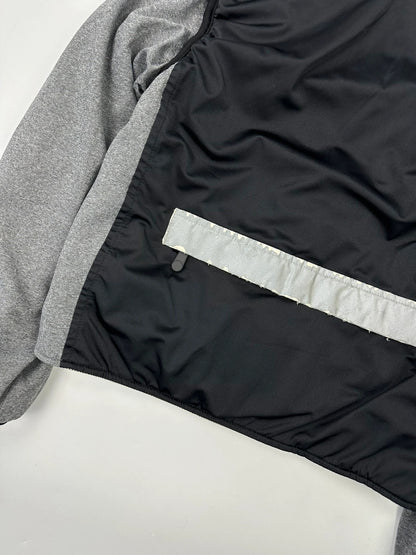 Marithé François Girbaud 80s puffy hooded jacket black and grey with logo details.