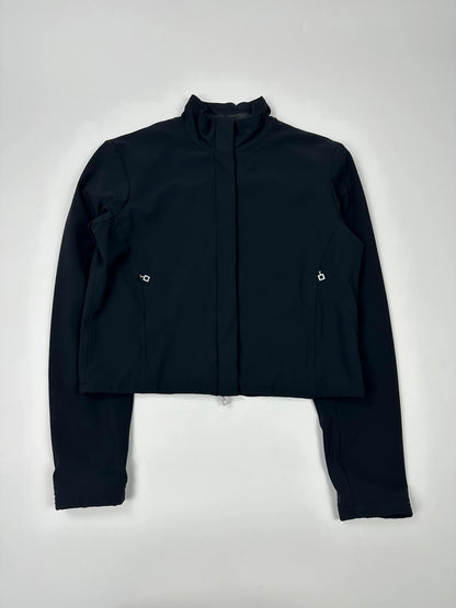 Marithé François Girbaud navy blue padded jacket with logo detailing and minimalist design.