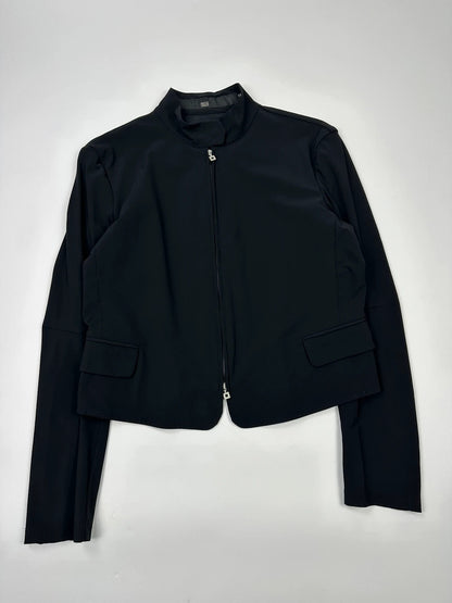 Marithé François Girbaud black fitted jacket with subtle logo detail and sleek design.