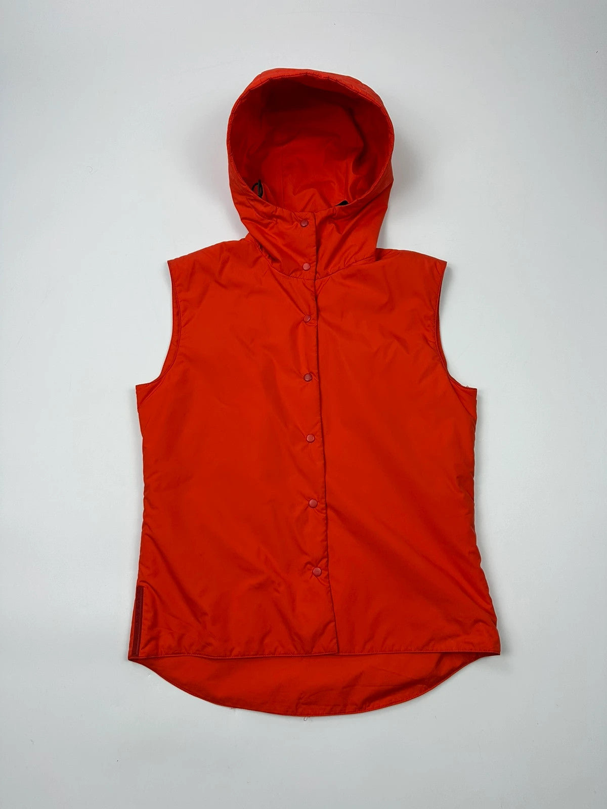 Prada orange nylon sleeveless vest jacket with logo detail from SS1999 collection.