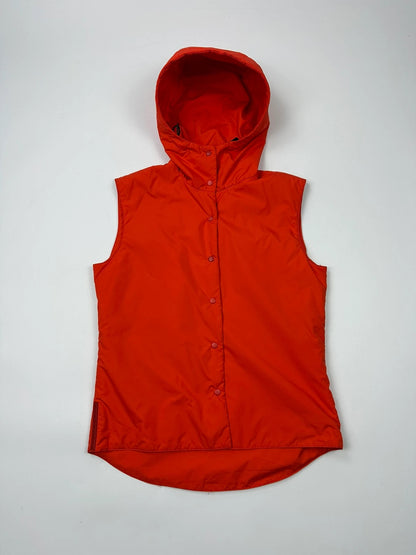 Prada orange nylon sleeveless vest jacket with logo detail from SS1999 collection.