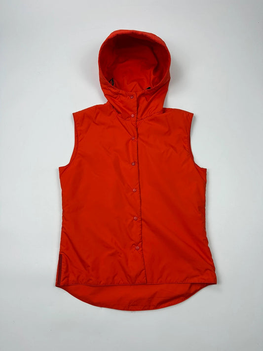 Prada orange nylon sleeveless vest jacket with logo detail from SS1999 collection.