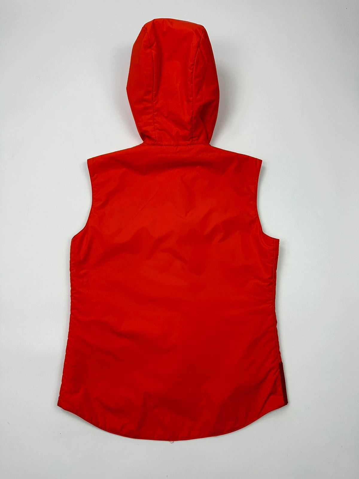 Prada orange nylon sleeveless vest jacket with logo detail from SS1999 collection.