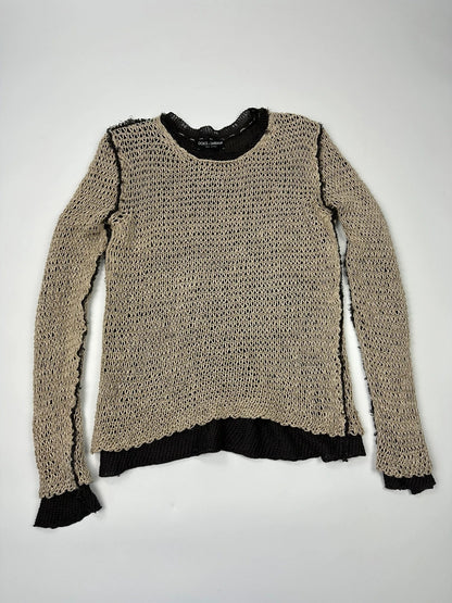 Dolce & Gabbana beige and brown knit sweater with visible stitching and fitted design.