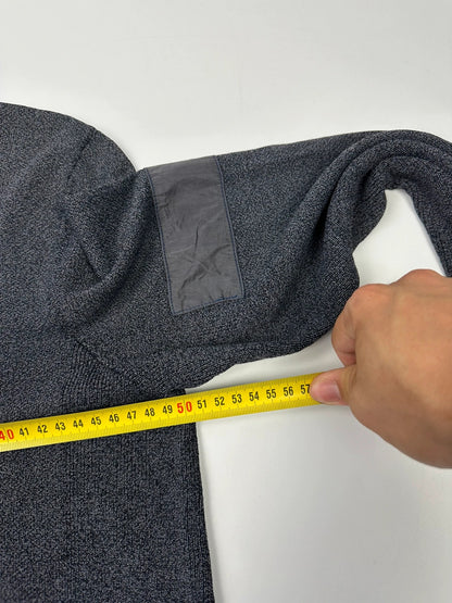 Prada Sport grey heathered knit sweater, boxy crop style, luxury designer label.