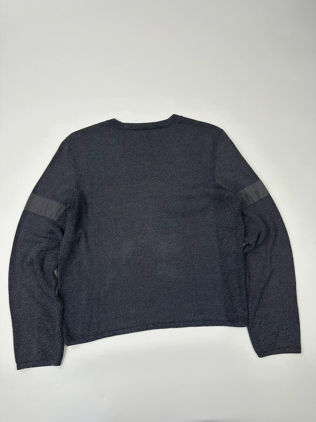 Prada Sport grey heathered knit sweater, boxy crop style, luxury designer label.