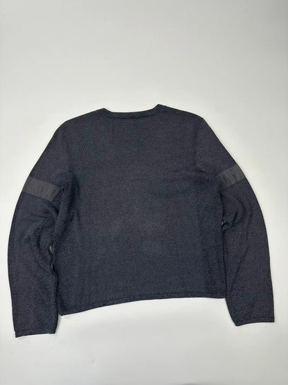 Prada Sport grey heathered knit sweater, boxy crop style, luxury designer label.