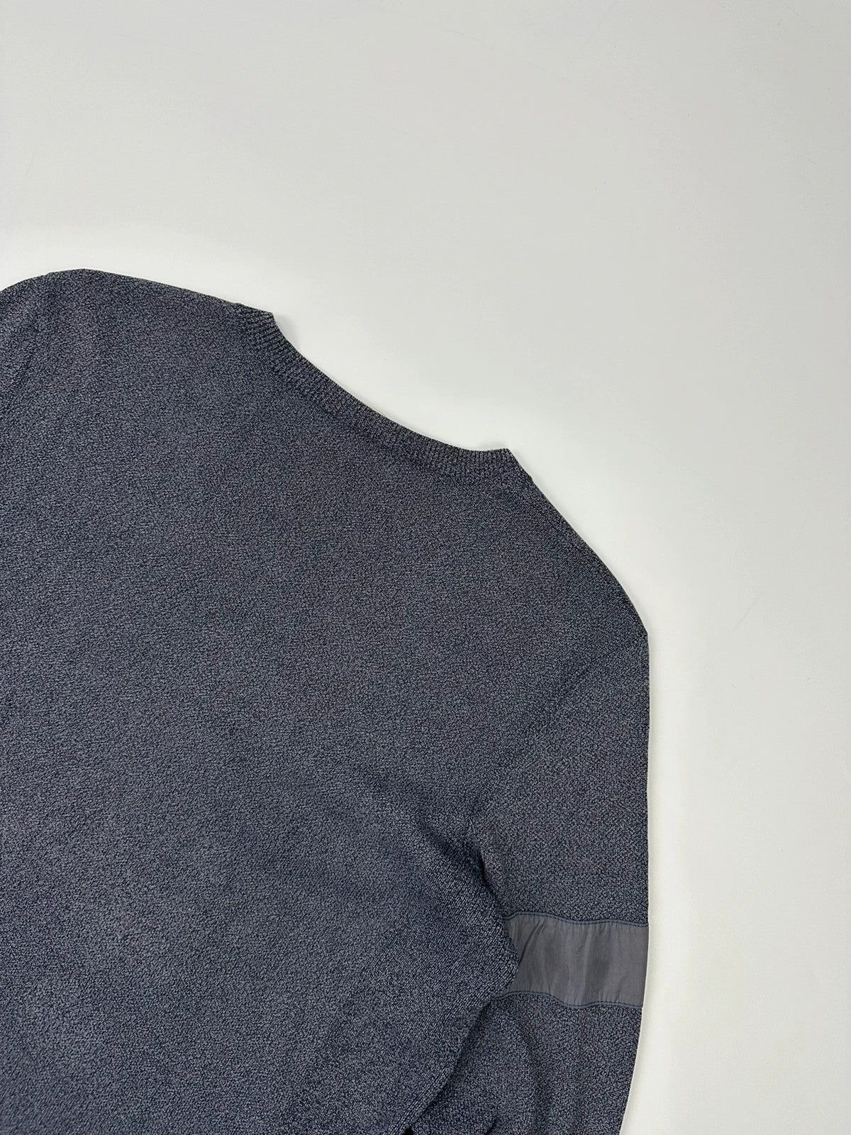 Prada Sport grey heathered knit sweater, boxy crop style, luxury designer label.