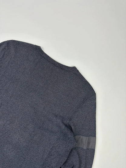 Prada Sport grey heathered knit sweater, boxy crop style, luxury designer label.