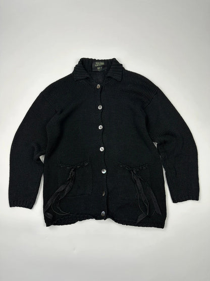 Jean-Paul Gaultier black knit cardigan with unique texture and minimalist design.