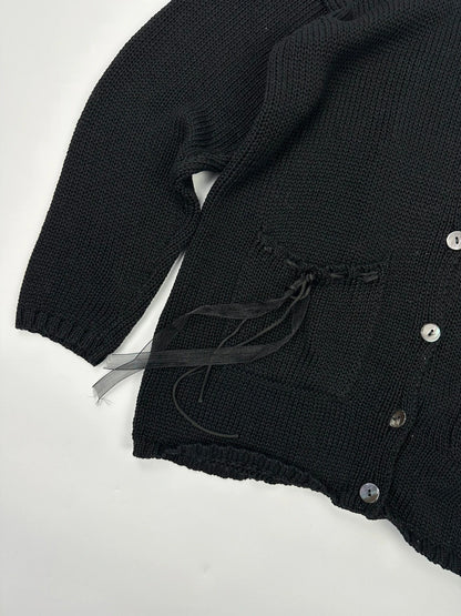 Jean-Paul Gaultier black knit cardigan with unique texture and minimalist design.